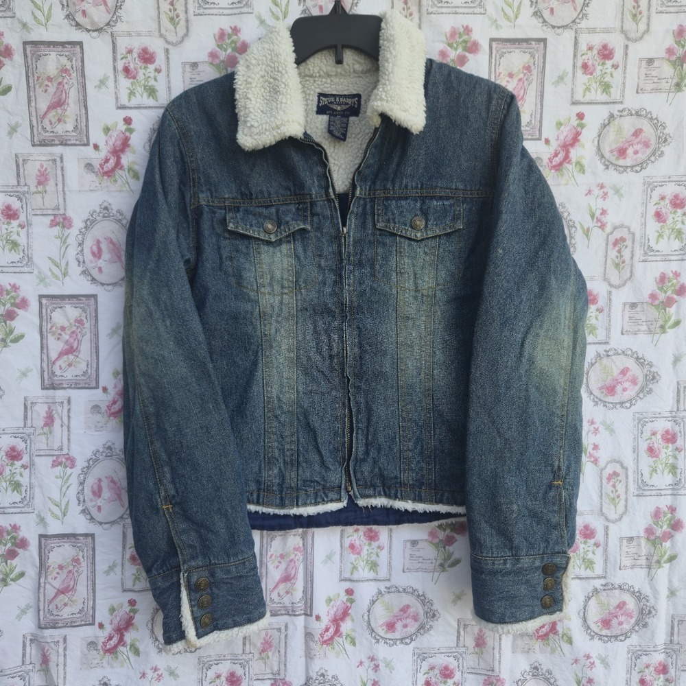 Vintage Steve & Barry's Women's M Sherpa Lined Denim Jean‎ Trucker Jacket Y2K